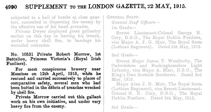 London Gazette of 22nd May 1915