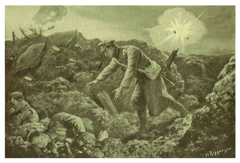 Image by H Ripperger depicting Private Morrow's heroic activities